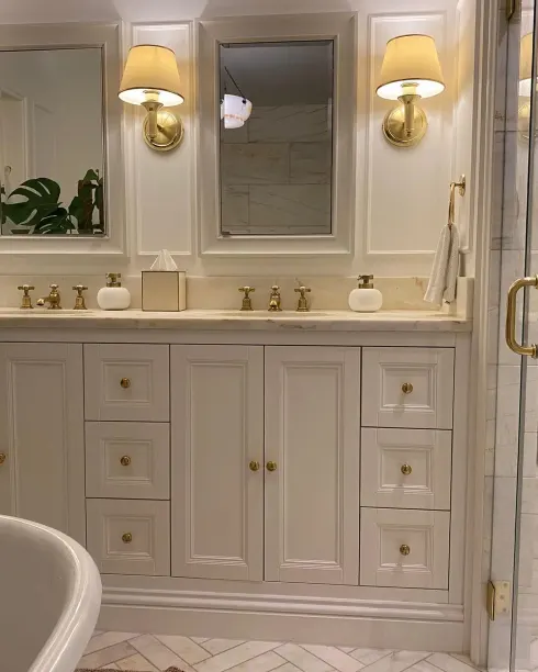 Luxury handmade bathroom vanity cabinet in soft white